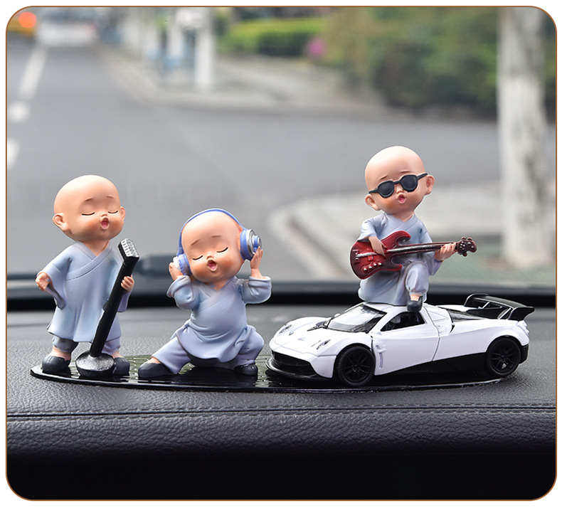 Car Ornaments Car Creative Internet Red Band Little Monk Car Cute Resin Little Monk Decoration Supplies