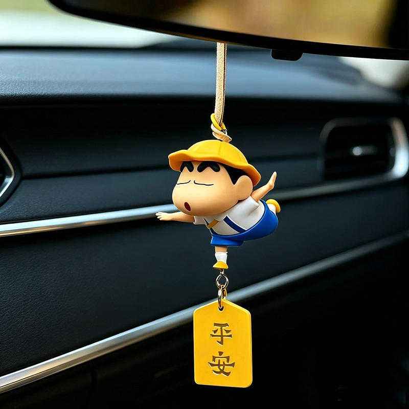 Healing and Stress-Relieving Rotating Shin-Chan Car Ornament Pendant for Electric Vehicle Interior, Car Dashboard, and Office Desk Decoration