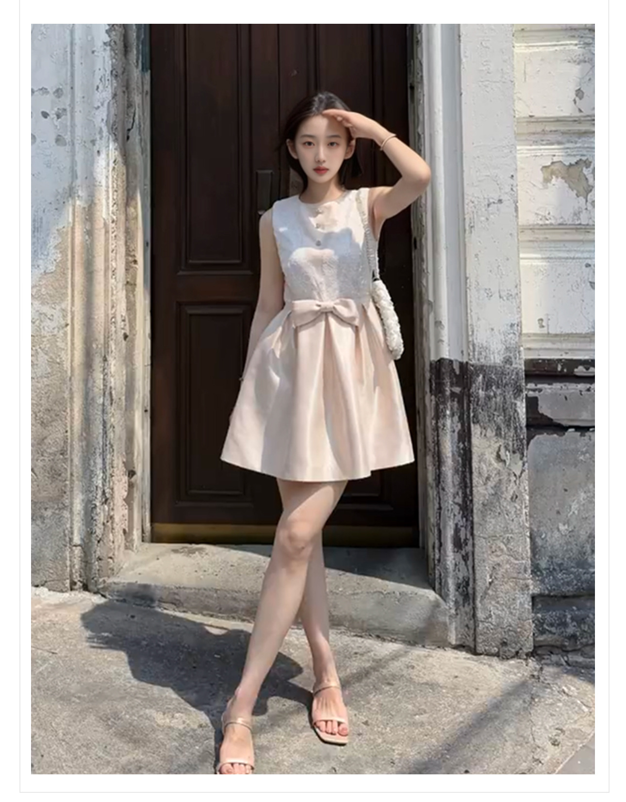Đầm suông midi nữ phối ren vạt bất đối xứng mùa hè — Màu mơ chi tiết 3