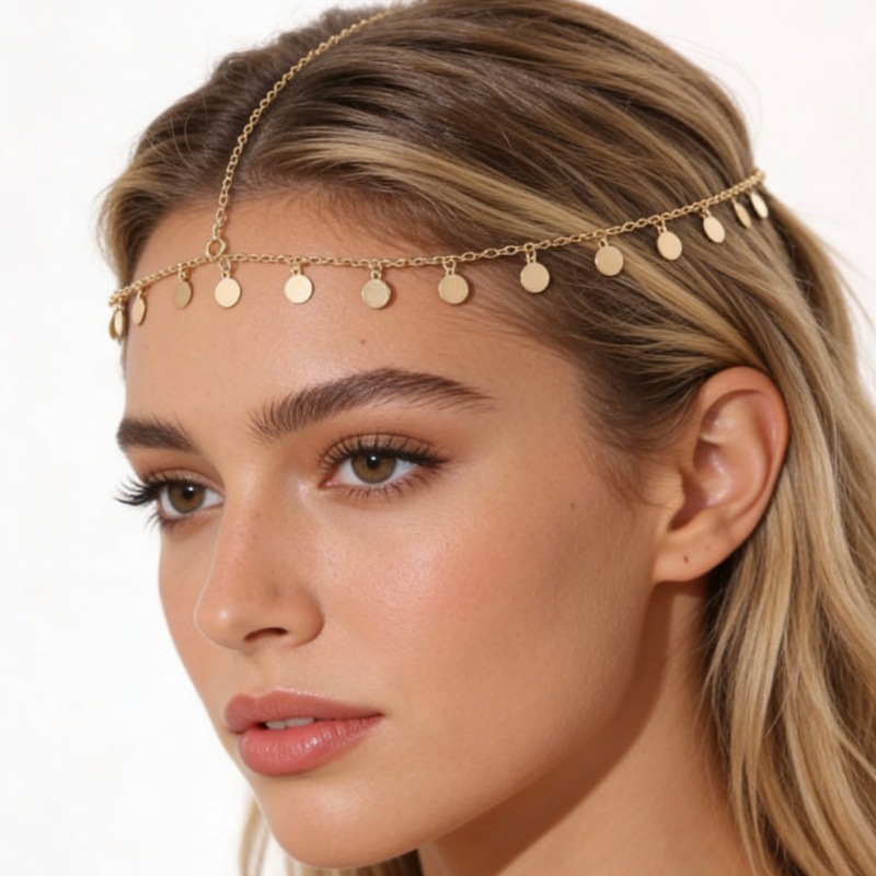 European and American Cross-Border Jewelry, Personalized Geometric Metal Disc Hair Chain, Multi-Layer Tassel Hairband, Hair Accessories, Head Chain, Holiday Accessories