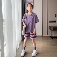 女童夏装套装韩版2024夏季新款中大女童短袖T恤+短裤两件套女孩潮
