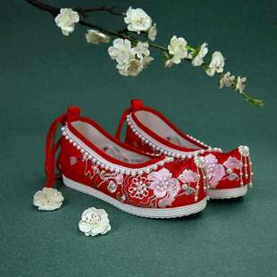 New Hanfu Tassel Shoes Wedding Red Height-Increasing Chinese-Style Xiuhe Wedding Shoes Embroidered Shoes Bride Ancient Style Wedding Shoes