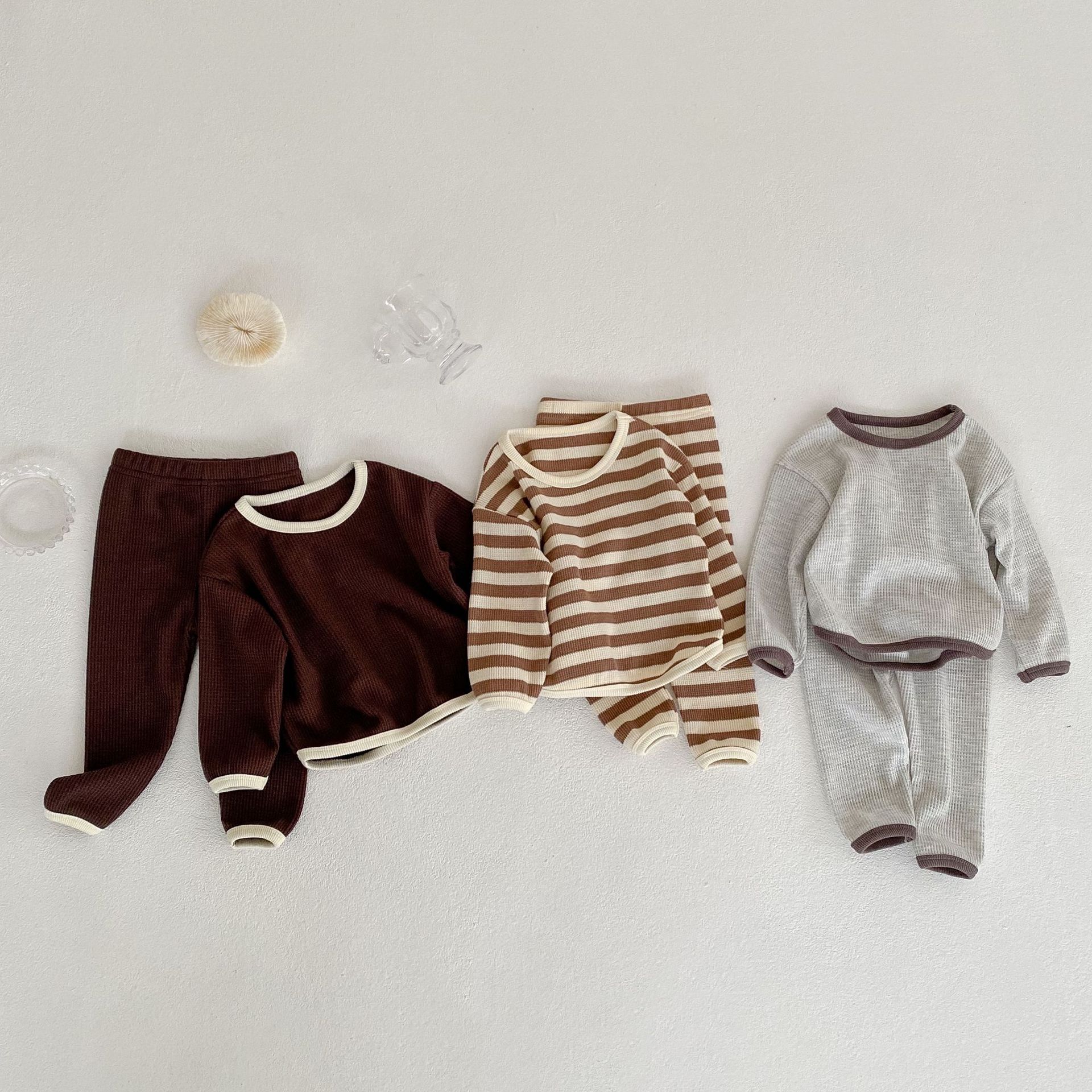 Basic Solid Color Stripe Cotton Boys Clothing Sets display picture 3