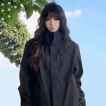 休闲捡漏冲锋衣男士外套秋季美式潮牌夹克防风防水户外登山服黑色