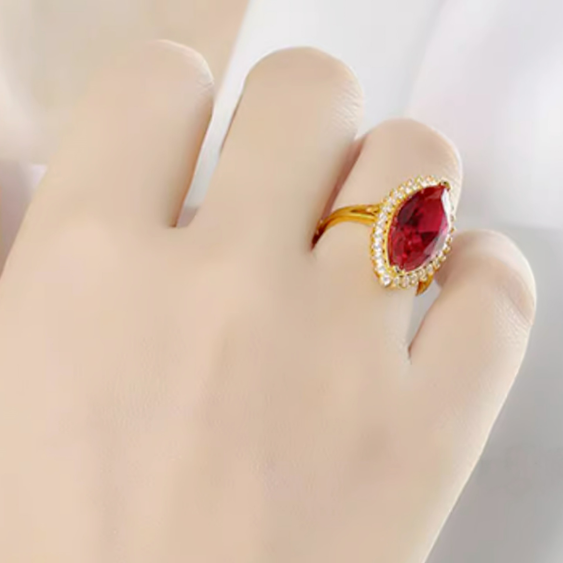 Marquise Cut Ruby Ring, Adjustable Designer Ring For Women_voghion.com