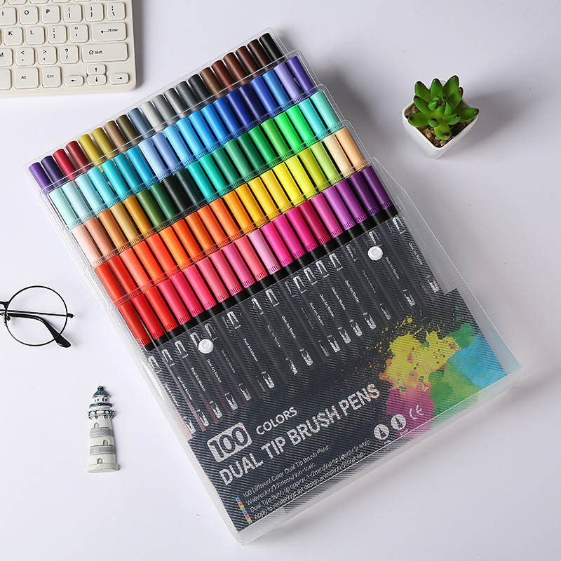 Amazon caliente negro Barra de doble cabeza marcador acuarela pluma estudiante color gancho línea cepillo arte especial traje lote