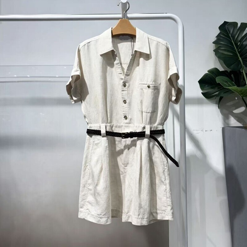 With Belt mm Mai Mai 26 New Summer Style Loose Polo Collar Linen Straight Jumpsuit for Women 5H4190051N With Belt mm Mai Mai 26 New Summer Style Loose Polo Collar Linen Straight Jumpsuit for Women 5H4190051N