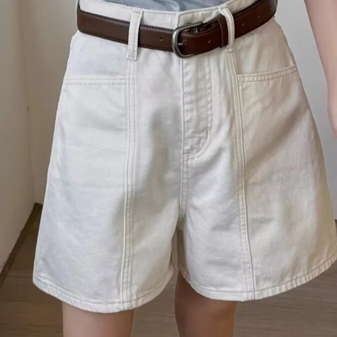 Plus-Size Retro American-Style A-Line Denim Shorts for Women, Summer Versatile High-Waisted Slimming Wide-Leg Pants for Curvy Figures