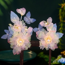 厂家直销汉服古装绢纱蝴蝶花朵对夹甜美唐风拍照出片汉服旗袍发饰