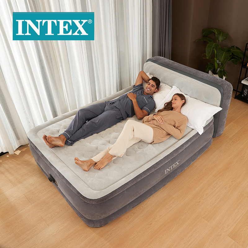 INTEX64448 luxury backrest cable pull double inflatable bed built-in electric pump flocking folding portable bed