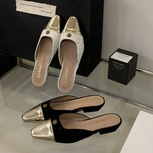 115-10 ~ Baotou Half Slippers Women Wear 2025 New Low Heel French Style Lazy Muller Shoes