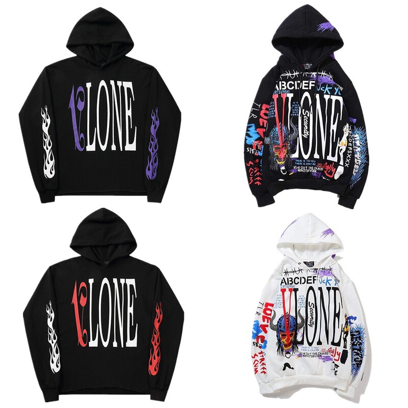 Europe and the United States Spring and Autumn New VLONE flame Big V female hooded vests men's 3D digital printing casual coat wholesale