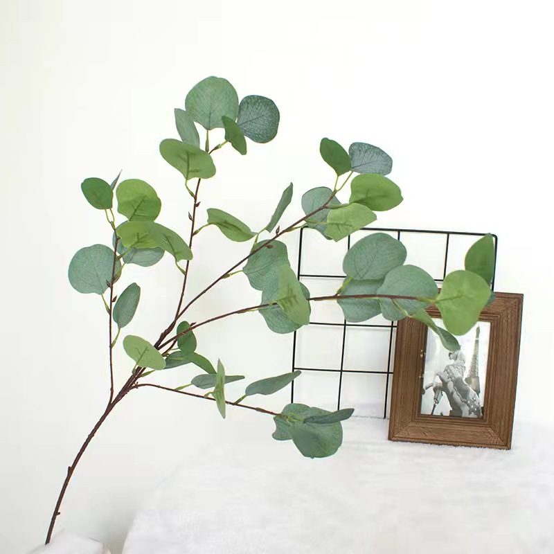 Planta artificial 5 tenedor hoja de manzana flor artificial rama de eucalipto dinero hoja arreglo floral hogar decoración de la boda flor