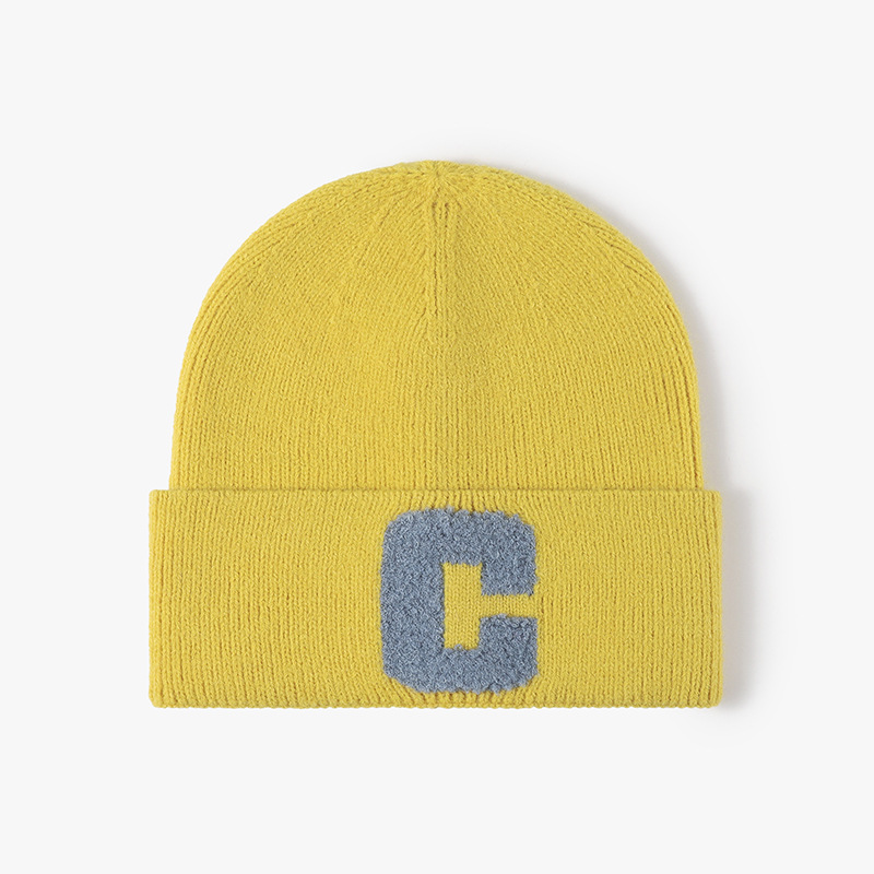 Autumn and Winter Women's Alphabet Towel Embroidered Warm Brimless Wool Hat Fashionable Outdoor Thickened Ear Protector Knitted Hat_voghion.com
