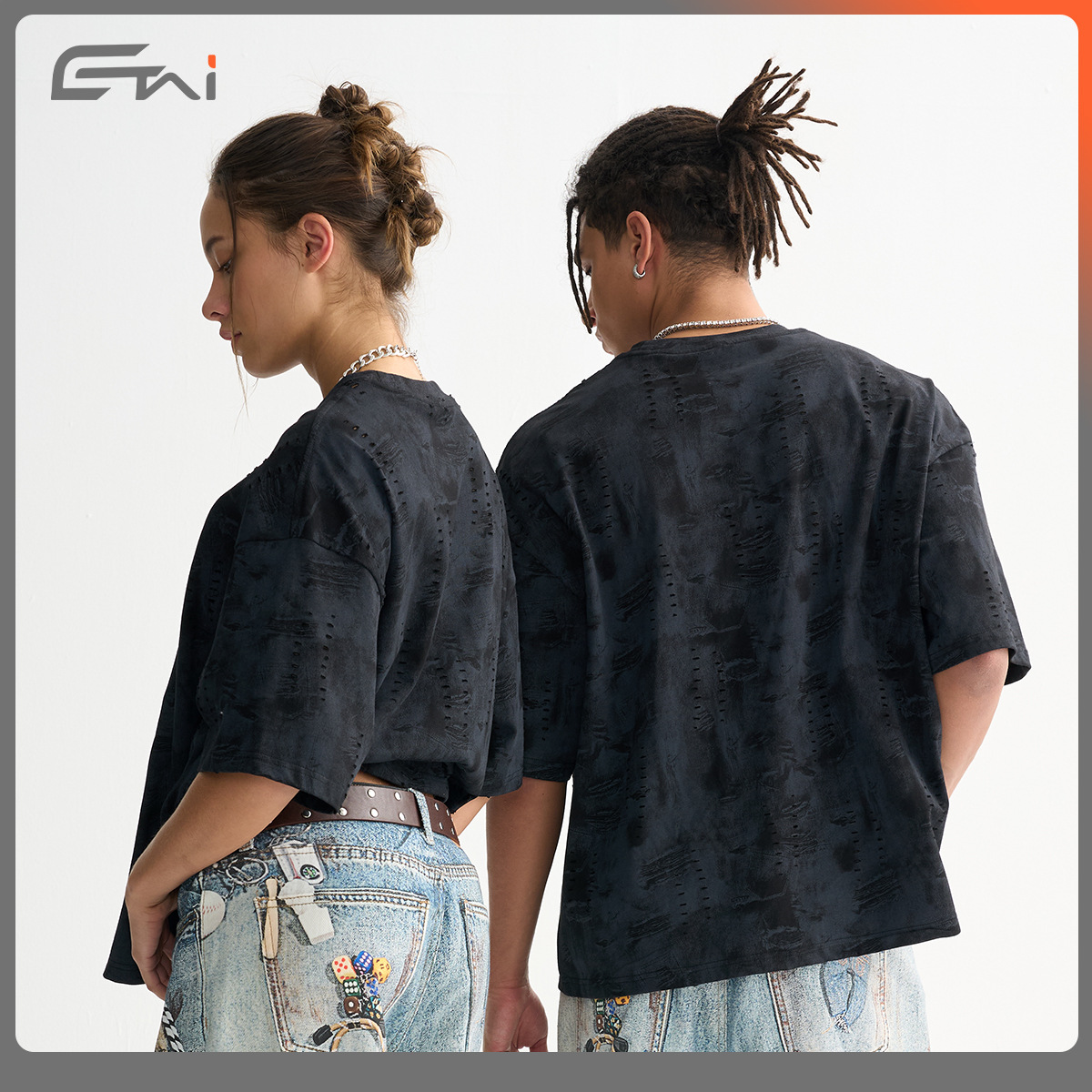 ETAI Hombre| Suelta corta desgastada camiseta vaquín hombre de alta calidad pesada texturas vaquerinas de algodón hombre mangas cortas image 3
