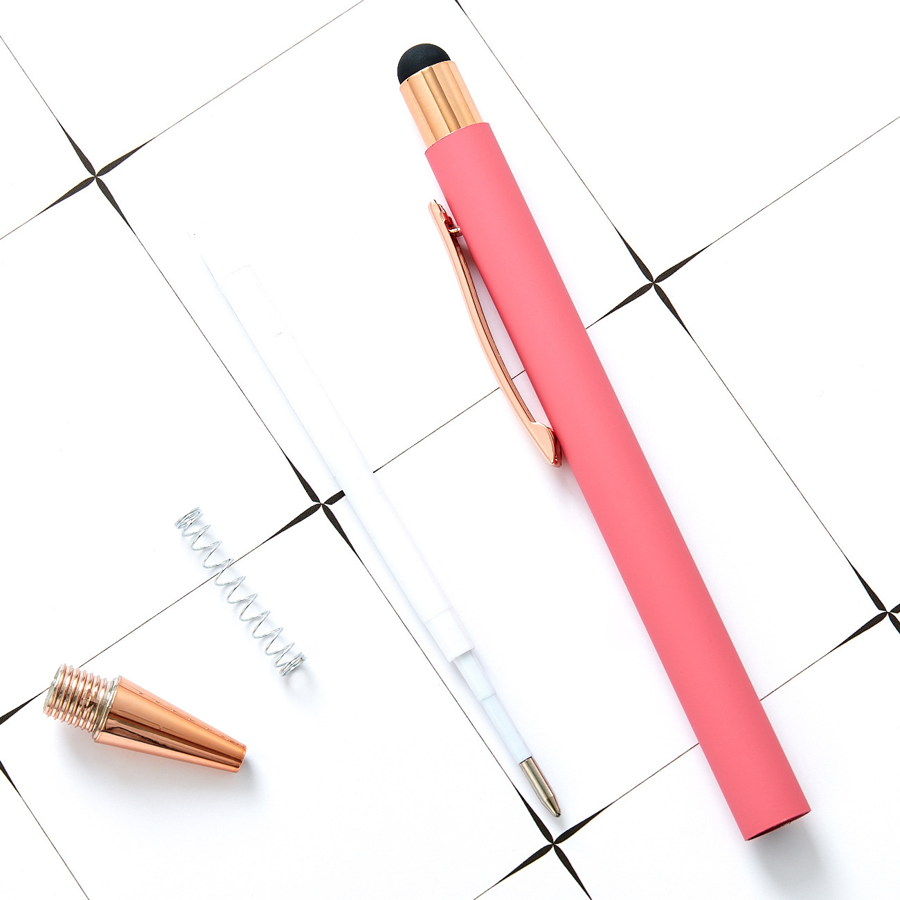 Bolígrafo de movimiento de pulverización al por mayor bolígrafo de bolas de pulverización de pegamento pluma de condensador de presión de logotipo láser pluma de aluminio de pantalla táctil