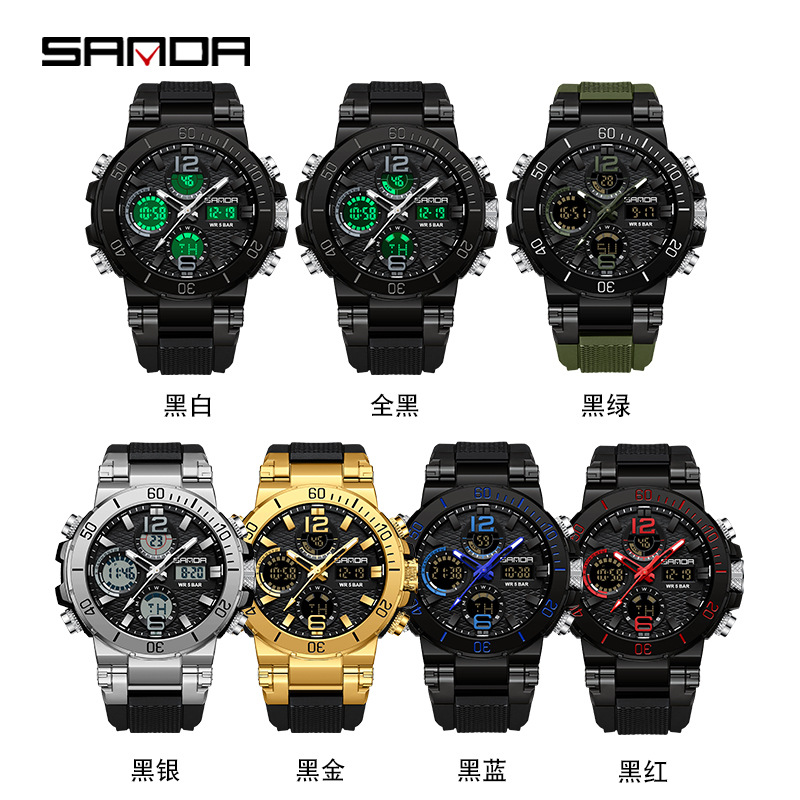 SANDA reloj electrónico multifunción luminoso impermeable reloj de hombre de moda negro tecnología estudiante reloj deportivo 6167