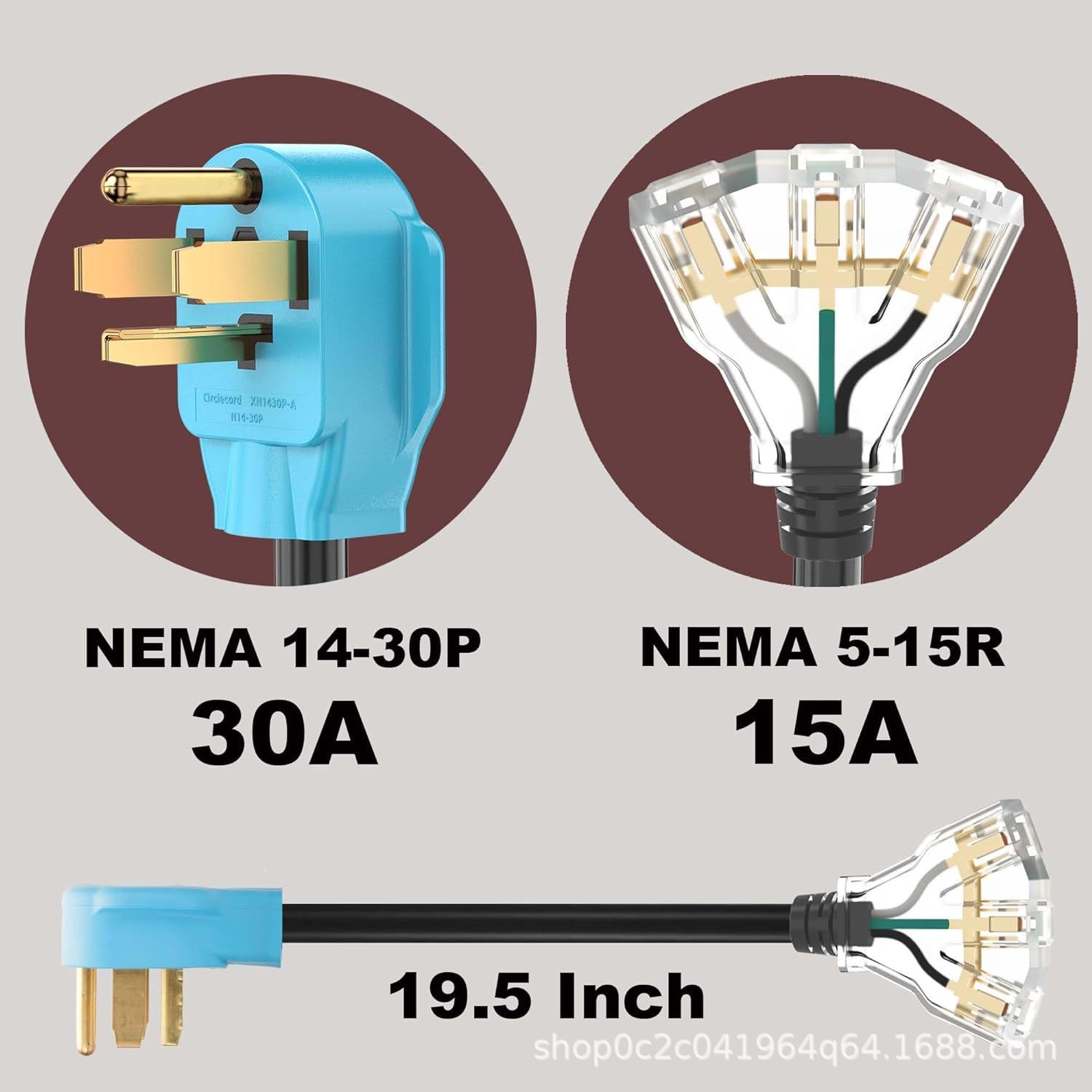 厂家推荐30安培至110V烘干机电器设备适配器N14-30P至N5-15R插座