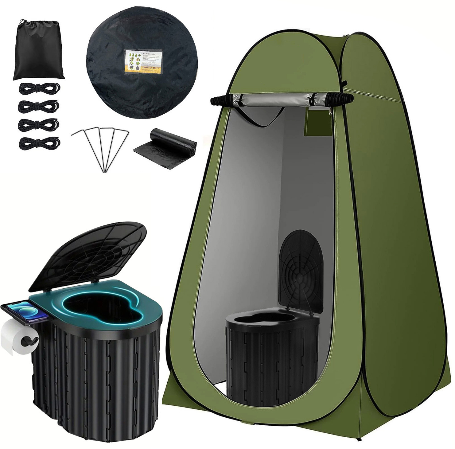 Outdoor Portable Toilet, Mobile Car-Mounted Commode, Suitable for Camping, Long-Distance Travel, Highway Driving, Emergency Use, Foldable Large Size