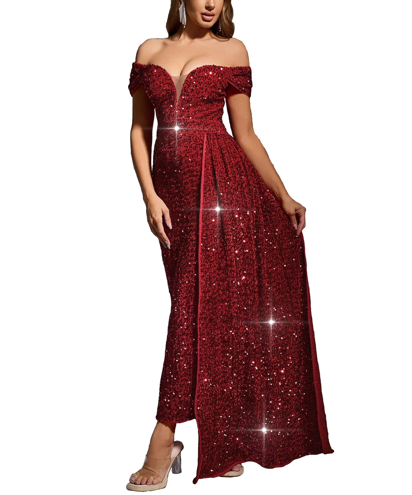 Tube Top Neckline Wholesale Women's Elegant Sexy Sequins Solid Color Banquet Evening Party Cocktail Party Tube Top Sleeveless Party Dress