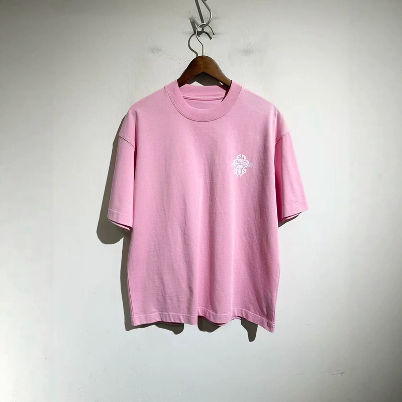 Cro's New Summer Pink Short-Sleeved T-Shirt with Foam Graffiti, Loose Casual Top for Men and Women