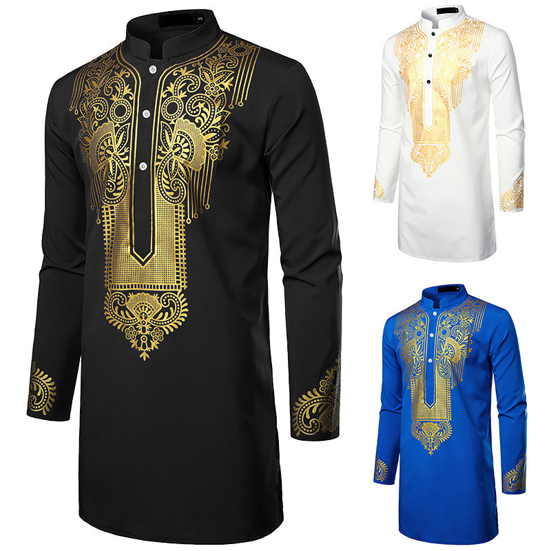 Herr avslappnat mode heta stämpling pullover totem lång muslimsk rak tub skjorta_voghion.com