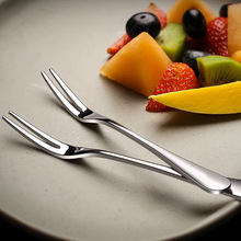 水果叉304不锈钢家用二齿叉加厚圆尾西瓜甜品叉子ins风水果签批发