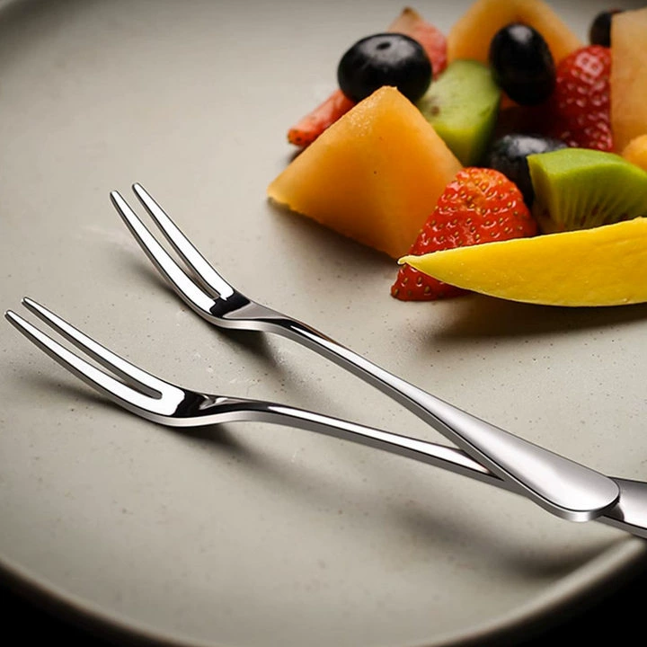 Фруктовая вилка 304 из нержавеющей стали бытовая двузубая вилка утолщение круглый хвост арбуз десерт вилка ins ветер фруктовая палка оптом