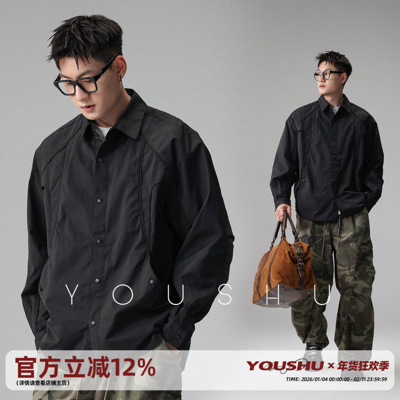 Three-Dimensional Cut Men's Long-Sleeved Shirt 2025 New Spring Fashion Brand Loose Black Multi-Structure Shirt