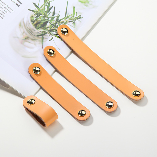 Factory Direct Sale Lightweight Luxury Leather Nordic Handle Cabinet Door Drawer Pulls Leather Children Anti-Collision Calfskin