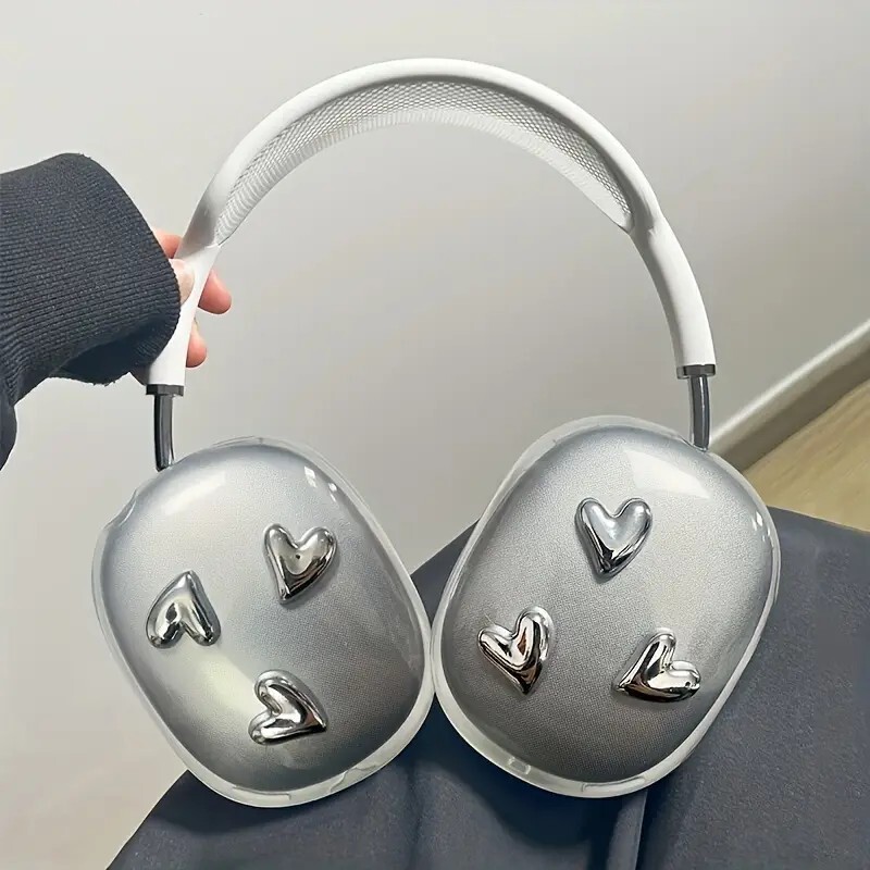 silver Three-Dimensional Love Transparent Protective Case for Apple airpods Max Headset Protective Case