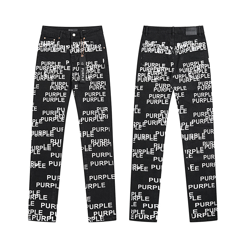 Purple Brand nueva impresión de salpicaduras de tinta hermosa marea calle alta retro agujero casual pantalones de mezclilla para hombres y mujeres