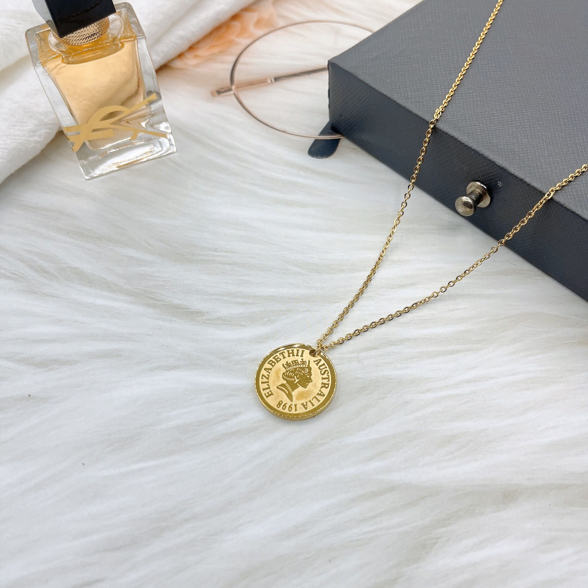 Fashion Letter Water Droplets Heart Shape Titanium Steel Inlay Artificial Pearls Rhinestones Pendant Necklace Colorza_colorza_5