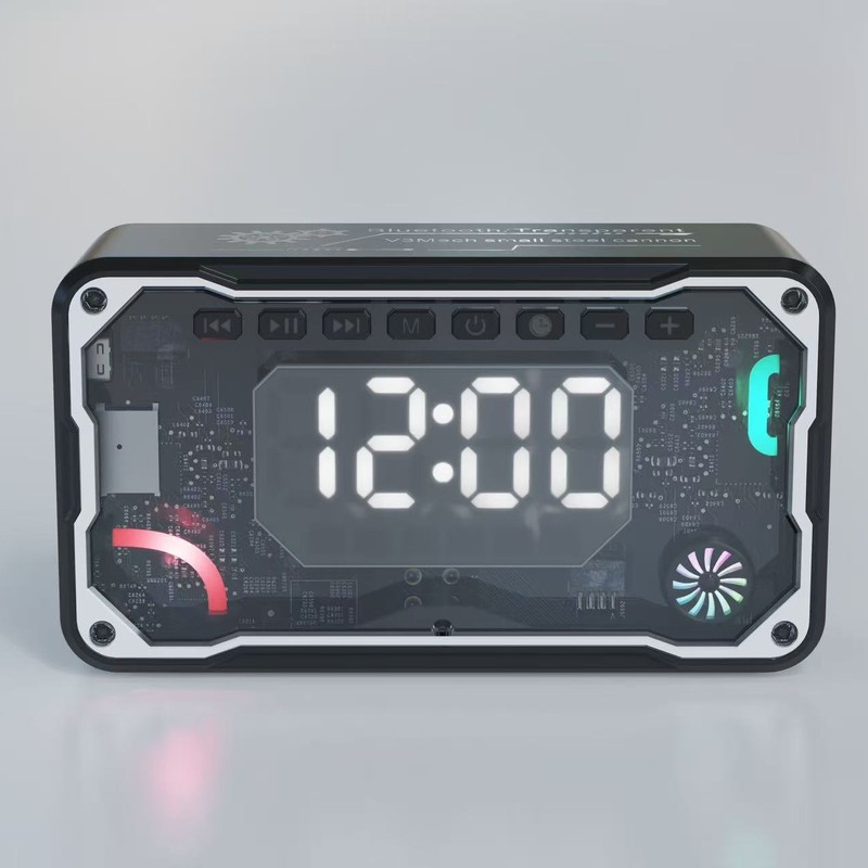 国境を越えた新製品 V3 透明メカ RGB 照明ポータブルデスクトップ目覚まし時計オーディオ小型鋼砲 Bluetooth スピーカーギフト|undefined