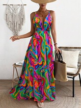 H 76095 Rainbow Print Backs Maxi Dress �ʺ�ӡ��¶����ȹ