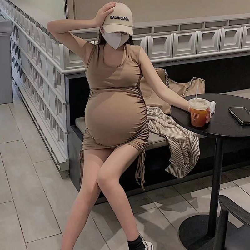 (2개) 서스펜더와 프랑스 끈 조임 탄성 슬리밍 캐주얼 다용도 핫맘 힙 스커트 봄 여름 가을이 달린 임산부 조끼 드레스