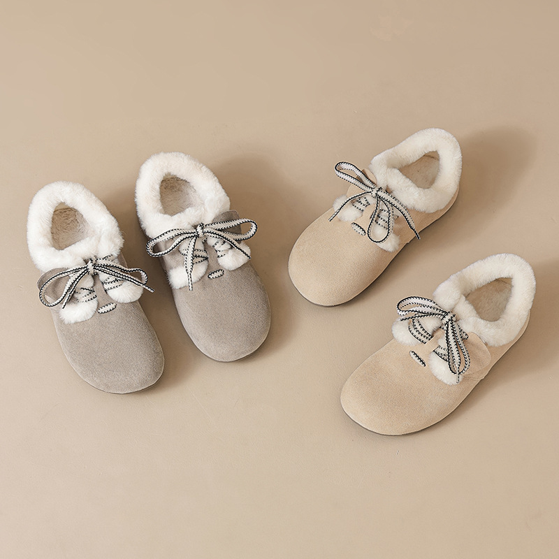 Augu Lion Dengjia Bocken zapatos de terciopelo para mujeres 2025 nuevo invierno engrosado un pie de zapatos de algodón de lana de suela gruesa zapatos de tostada