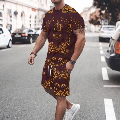 Summer Street Fun Short-Sleeve Short Shorts Set 3D Print Fashion Men's T-Shirts Two Pcs Set