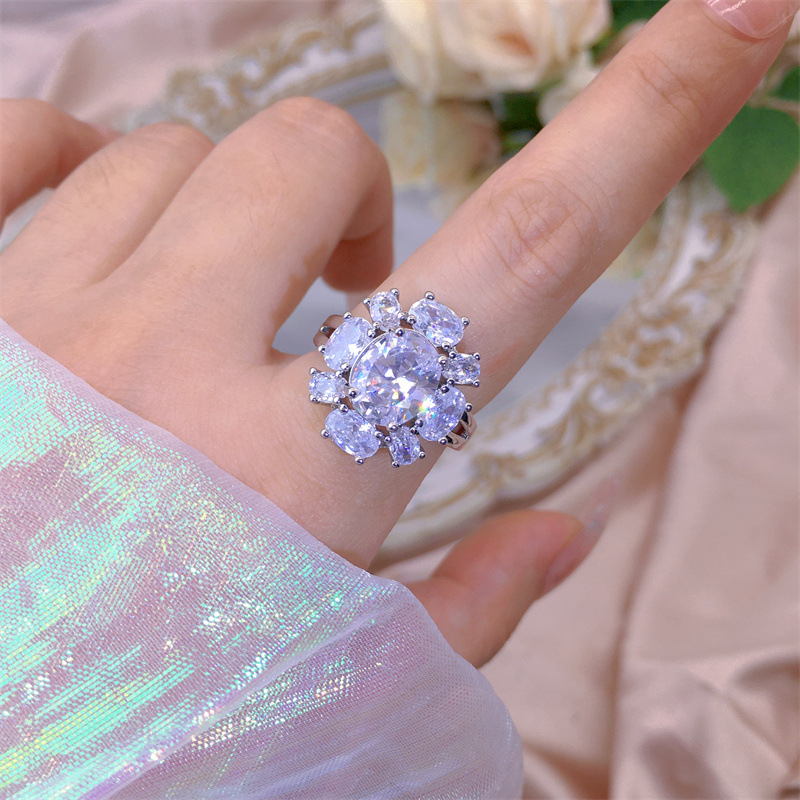 12g Weight Zircon Inlay Material Open Rings Classification Adjustable Ring Size 1 Piece Quantity Basic Heart Shape Flower Bow Knot Copper Inlay Zircon Open Rings