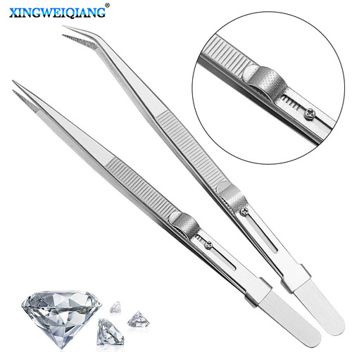Stainless Steel Tweezers Multipurpose Tweezers Jewelry Clamping Tools Gem Clips Diamond Jewelry Tweezers