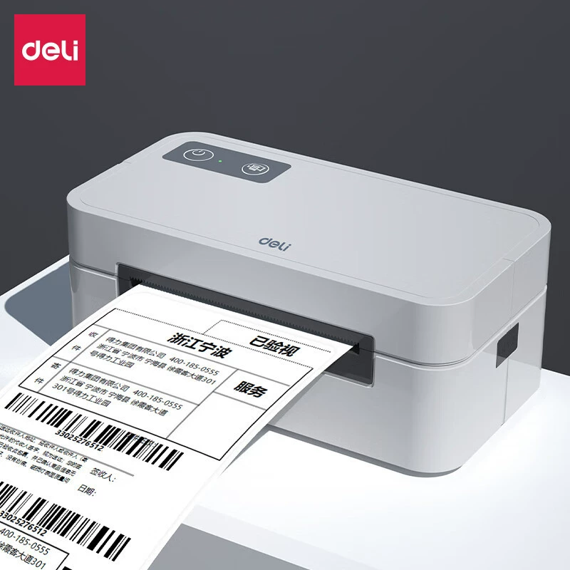 Label printer (deli) GE430, 40–80 mm print width, compact auto‑feed, Bluetooth option