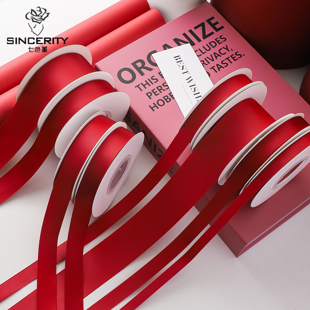 Serie de siete colores de cordier rojo ligero de alta calidad ramo de flores de cinta de color sólido cinta de regalo embalaje florista decoración