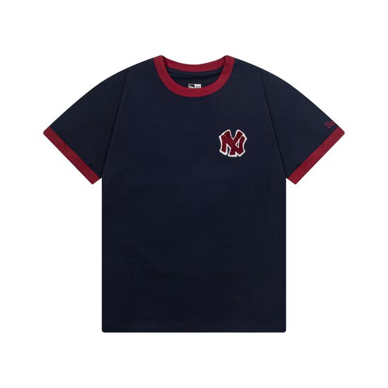 25Mlb Summer New Contrast Color Ny Towel Embroidered Round Neck Pullover Short-Sleeved Casual Versatile Preppy Style T-Shirt for Men and Women