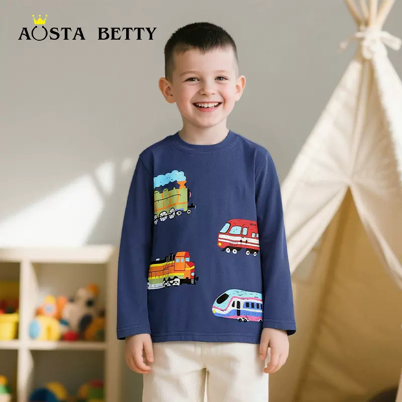 秋季新款男童长袖T恤欧美风时尚儿童长袖套头衫中小童运动衫代发