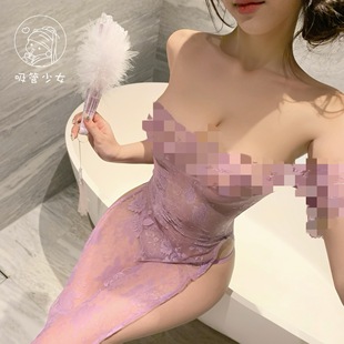 Straw Girl Lace Perspective Strapless Dark Flower off-shoulder One-piece Dress Pure Sex Lingerie Royal Sister Nightdress 2231