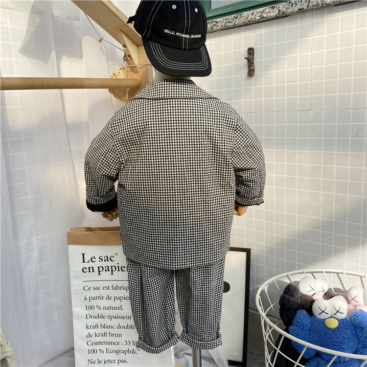 2024 tidig vår Koreansk klädsel Nya barnkläder för pojkar höstrutig kostym, byxor, kostym tvådelat set trendigt_voghion.com