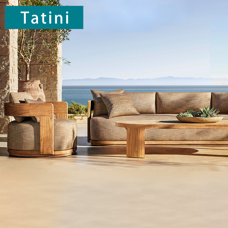 Sofá de teca al aire libre patio villa hotel jardín al aire libre madera maciza impermeable solar muebles de terraza image 1
