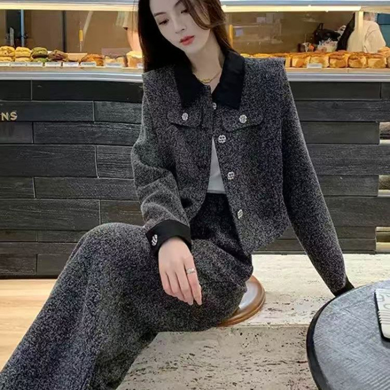 开春穿搭2025套装女感休闲运动减龄小香风上衣阔腿裤两件套|undefined