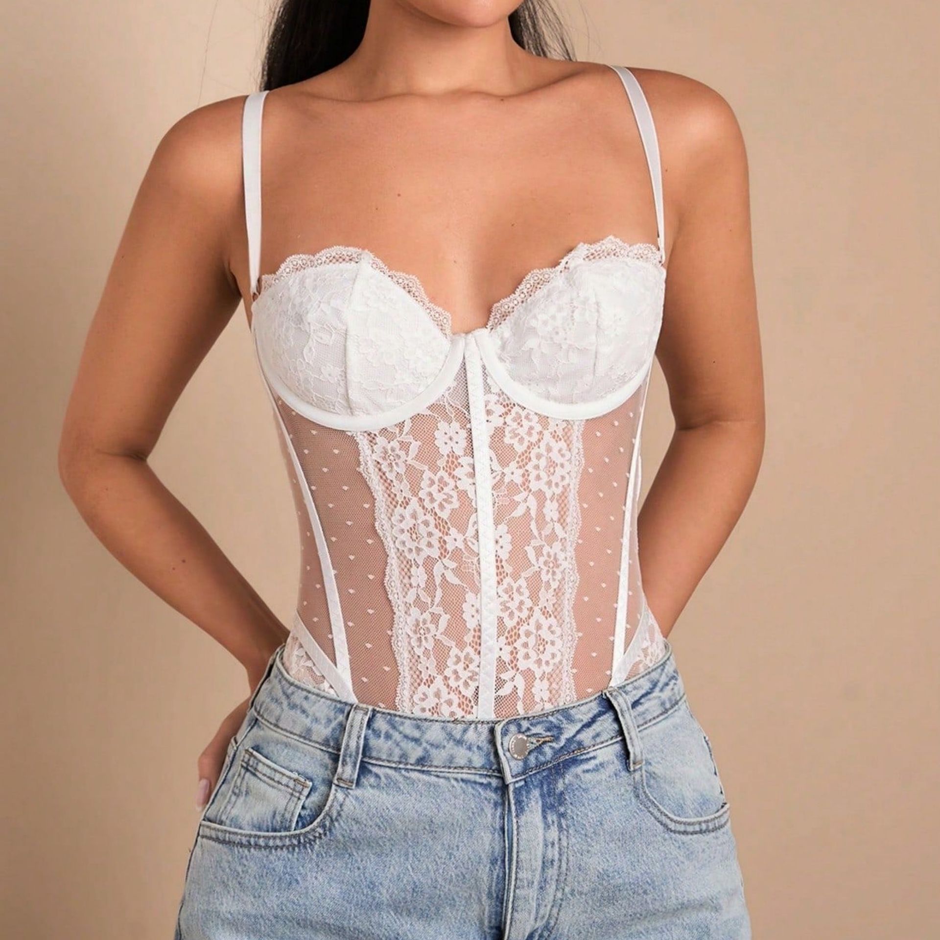 INS puro deseo de viento de encaje punto de onda de malla baja cintura de pecho anillo de acero explosivo europeo y americano seducción sexy junkie