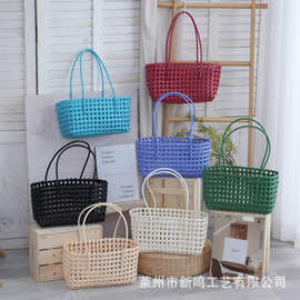 法式流行PVC塑编镂空托特包通勤沙滩度假菜篮子手提包手拎编织包